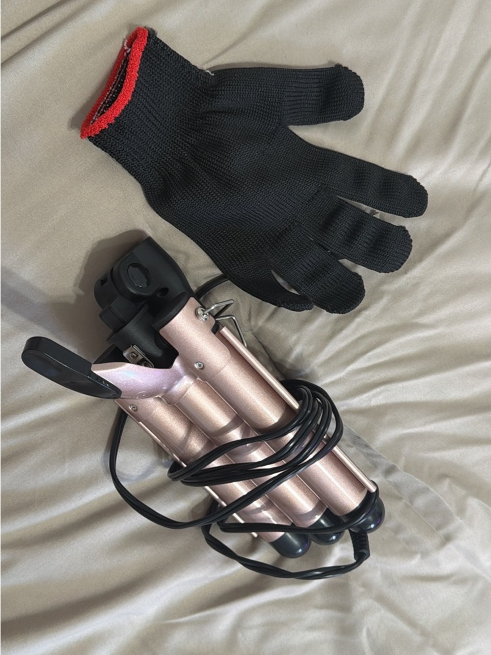 3-Bar Triple Barrel Hair Waver in Rose Gold with Heat Glove